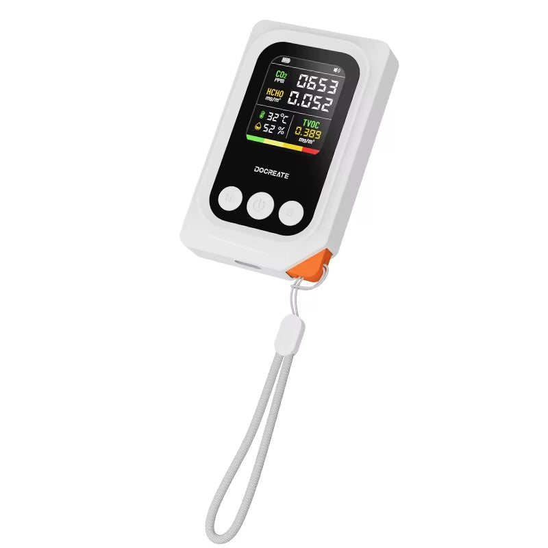 Portable Air Quality Monitor 5-In-1 CO2 HCHO TVOC Detector with Temperature Humidity Display USB Rechargeable 1000Mah