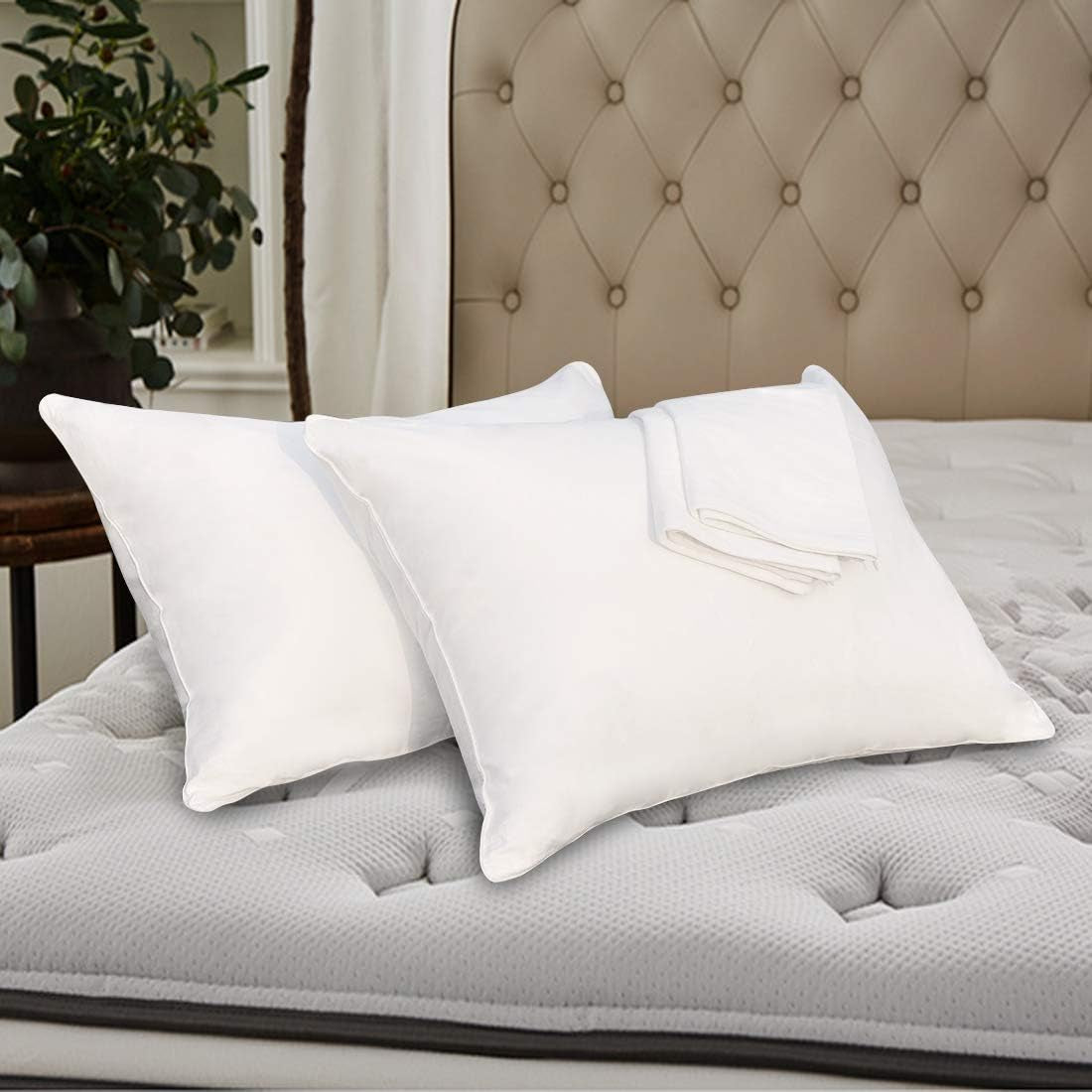 Pillow Cases Queen Size-100% Cotton Pillowcase Covers with Zipper Hidden, Breathable & Ultra Soft/Pillow Covers for Easy Care, 2 Pack/White