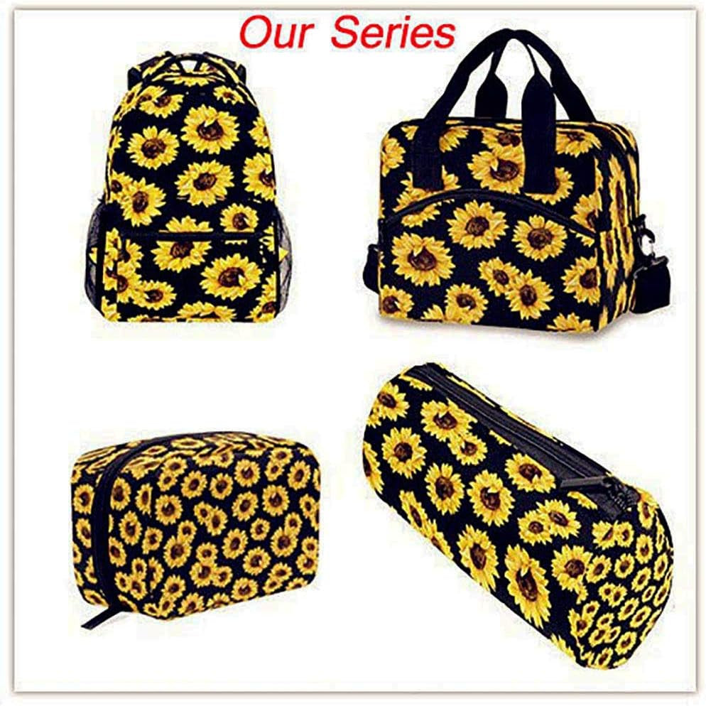 Hipster Golden Sunflower Lunch Bag for Women Yellow Flower Floral Black Lunch Tote Bag Lunch Box Water-Resistant Thermal Cooler Bag Lunch Organizer for Working Picnic Beach Sporting