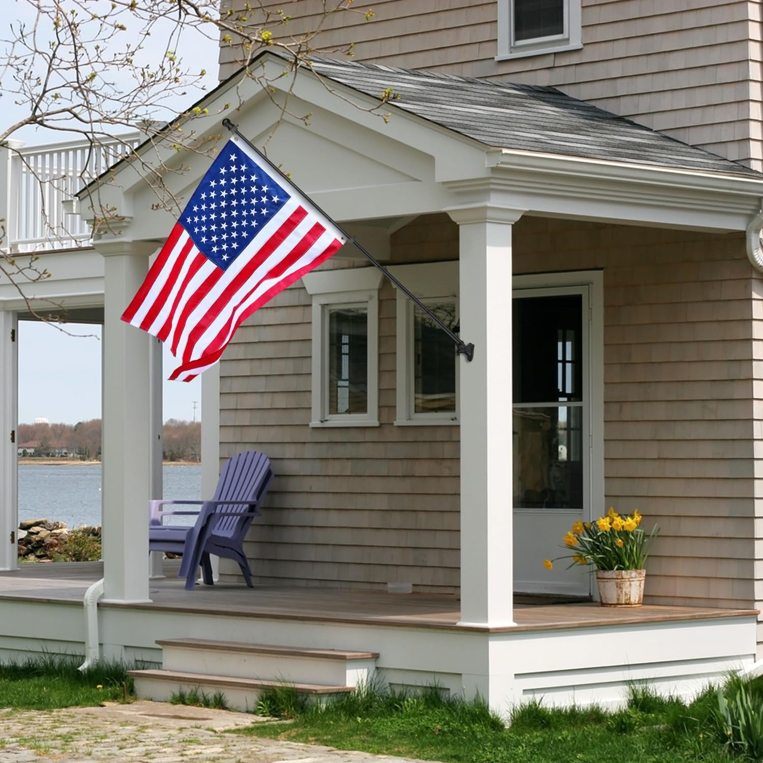 Flag Pole Mount for 1 Inch Pole, Banner Holder, Black 304 Stainless Steel Flag Pole Kit, Heavy Duty Metal Flag Holder with Screws/Wood Drill