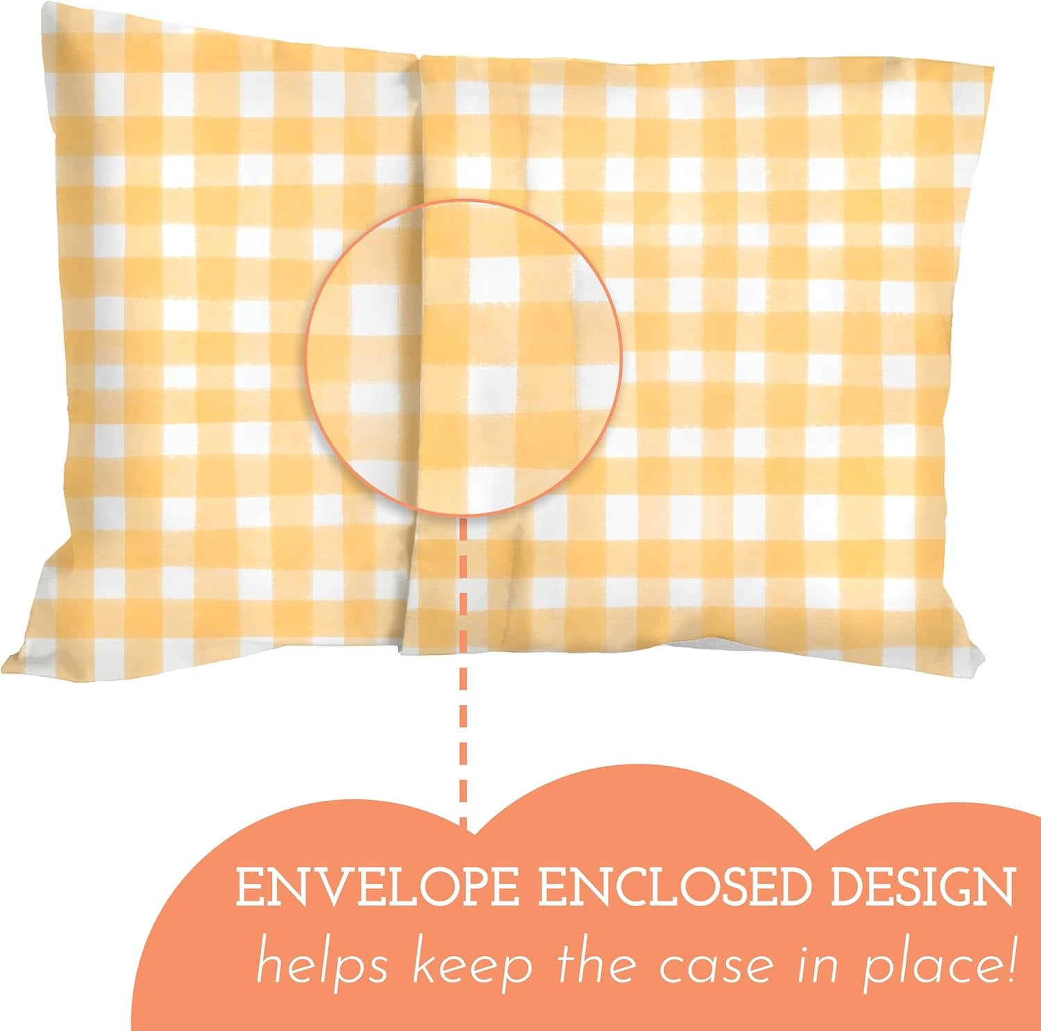 Youth Pillow Case - 100% Made Cotton & Hypoallergenic Pillow Case - Snug Fit Envelope Pillowcase Enclosure - Youth Pillow 16X22 Size - (Gingham Yellow) Design Travel Pillow Cover