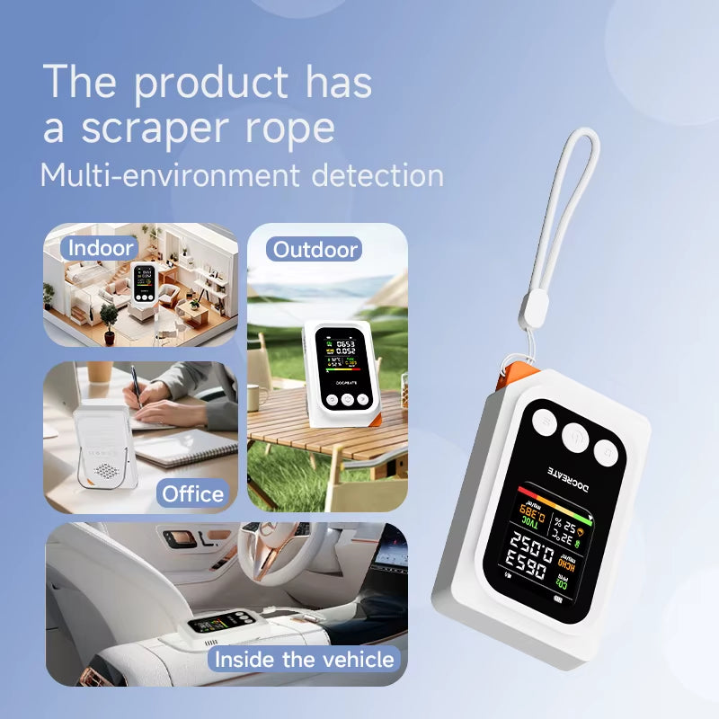 Portable Air Quality Monitor 5-In-1 CO2 HCHO TVOC Detector with Temperature Humidity Display USB Rechargeable 1000Mah