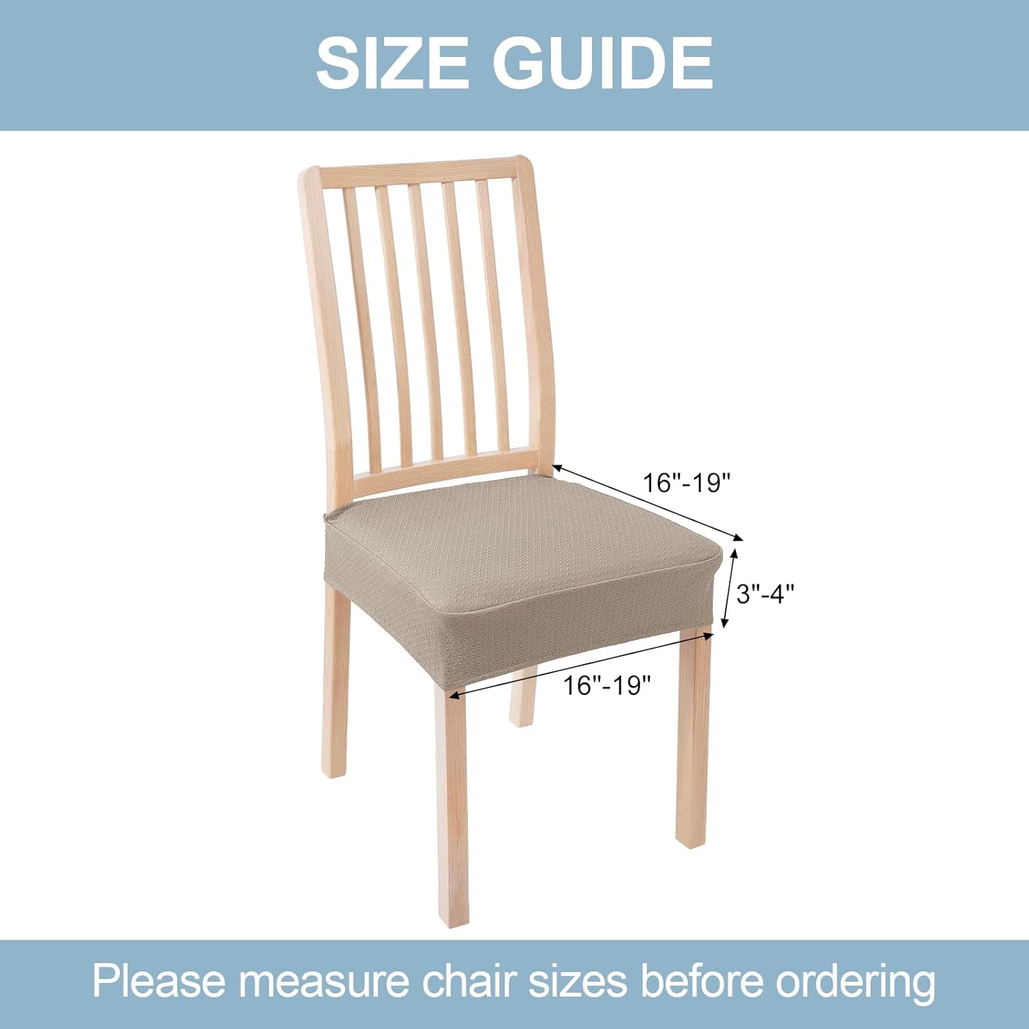 Stretch Jacquard Seat Covers for Dining Room Chairs Set of 4, Removable Washable Chair Seat Protector Slipcovers, No Rear Covers, Taupe