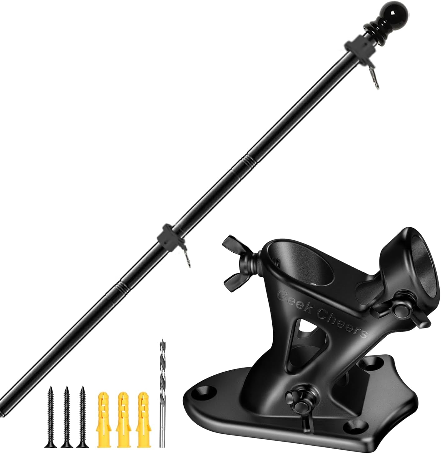 Flag Pole Mount for 1 Inch Pole, Banner Holder, Black 304 Stainless Steel Flag Pole Kit, Heavy Duty Metal Flag Holder with Screws/Wood Drill
