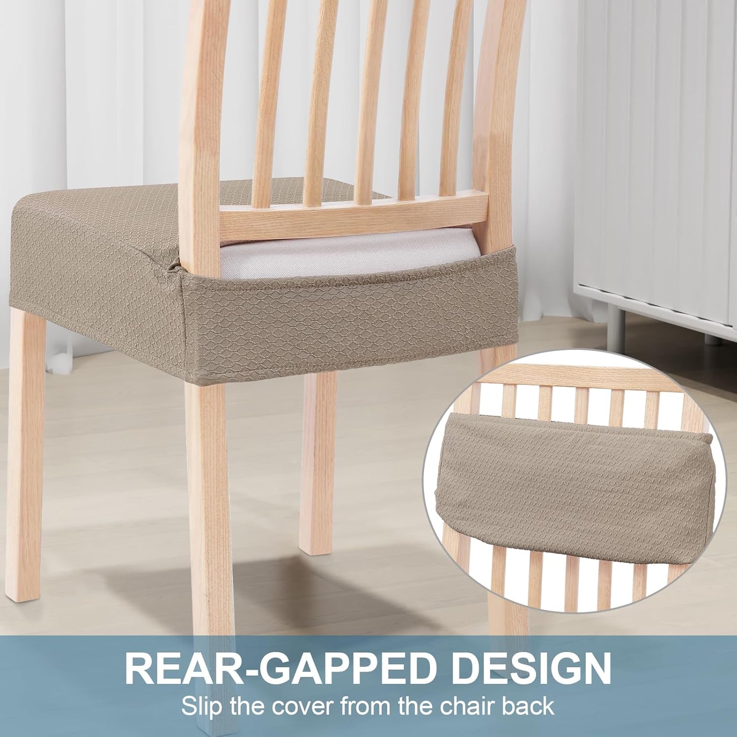 Stretch Jacquard Seat Covers for Dining Room Chairs Set of 4, Removable Washable Chair Seat Protector Slipcovers, No Rear Covers, Taupe