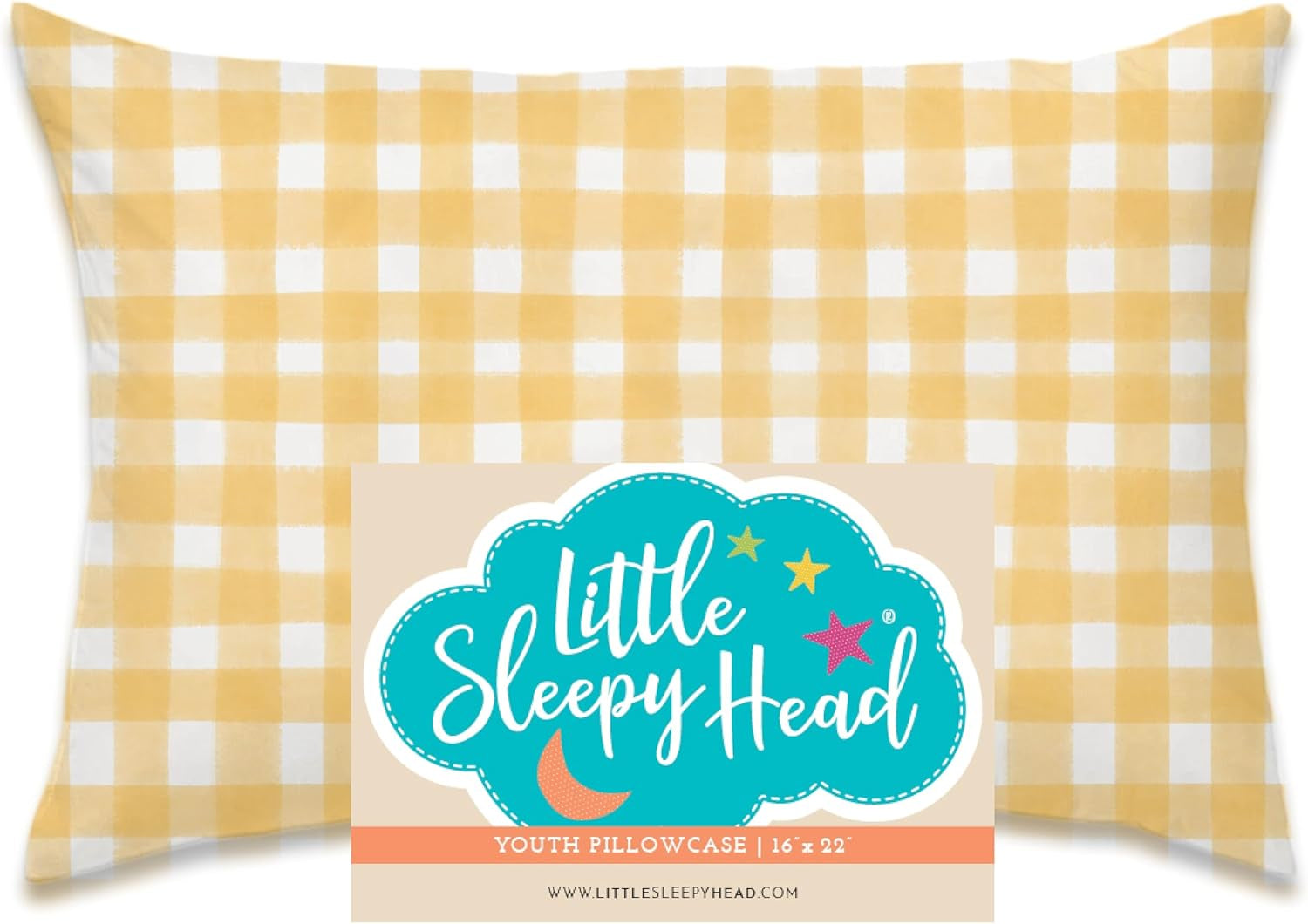 Youth Pillow Case - 100% Made Cotton & Hypoallergenic Pillow Case - Snug Fit Envelope Pillowcase Enclosure - Youth Pillow 16X22 Size - (Gingham Yellow) Design Travel Pillow Cover