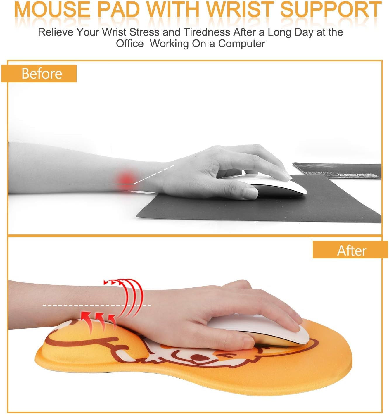 Wrist Rest, Cute Mouse Pad, Ergonomic Mouse Pad with Wrist Support,Non-Slip Base Corgi Butt Wrist Rest, Rest Easy-Typing for Gaming Office Computer Laptop Present(Yellow Cute Corgi)