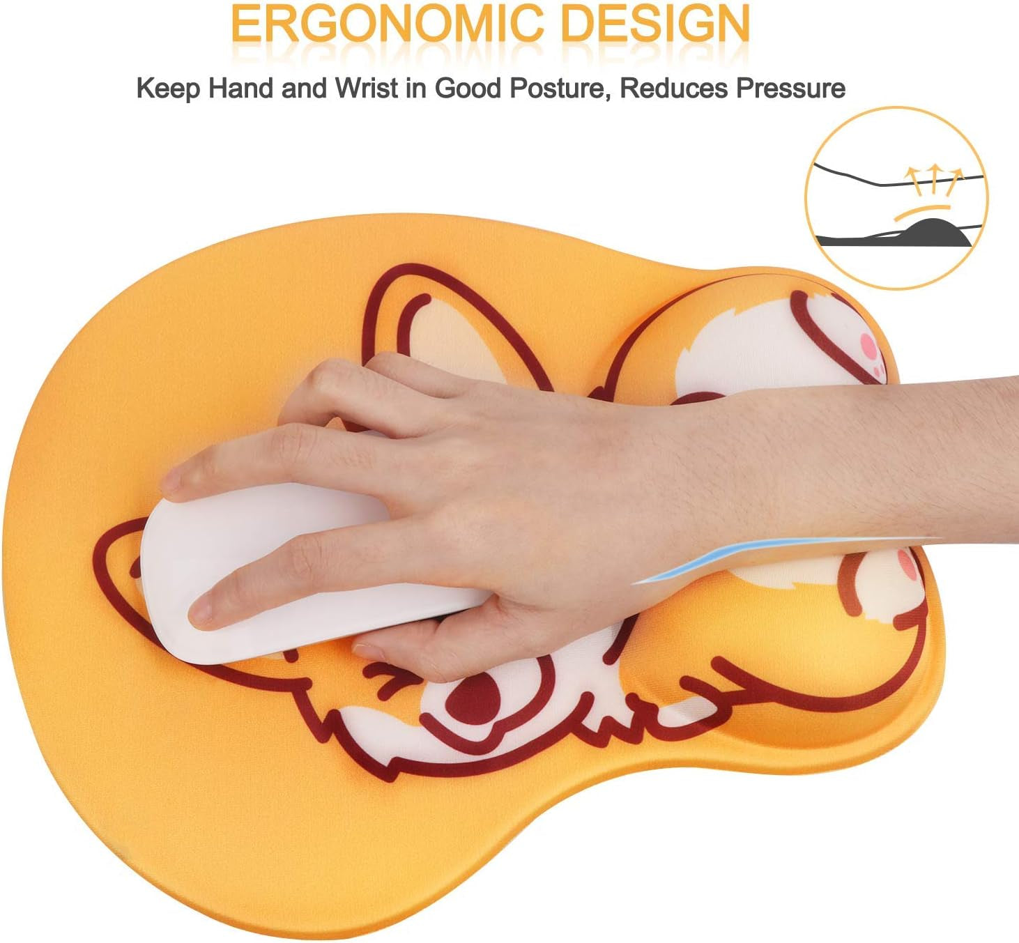 Wrist Rest, Cute Mouse Pad, Ergonomic Mouse Pad with Wrist Support,Non-Slip Base Corgi Butt Wrist Rest, Rest Easy-Typing for Gaming Office Computer Laptop Present(Yellow Cute Corgi)