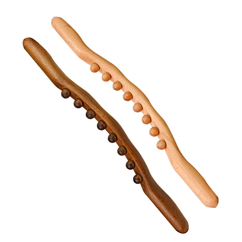 1Pc Guasha Wood Massage Stick Tools Wooden Therapy Scraping Lymphatic Drainage Massager, Double Row 20 Beads Point Treatment Gua Sha Tools, Stomach Cellulite Massager, Myofascial Release Tool