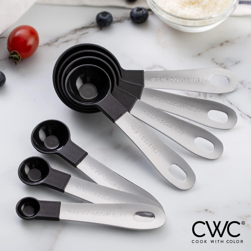 Measuring Cups Set and Measuring Spoon Set, Stainless Steel Handles, Nesting Kitchen Measuring Set, Liquid Measuring Cup Set, 12 PC Stainless Steel, Black
