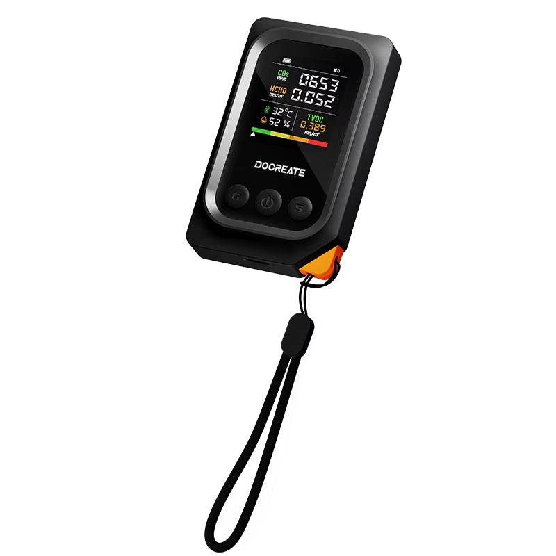 Portable Air Quality Monitor 5-In-1 CO2 HCHO TVOC Detector with Temperature Humidity Display USB Rechargeable 1000Mah