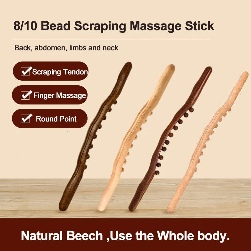 1Pc Guasha Wood Massage Stick Tools Wooden Therapy Scraping Lymphatic Drainage Massager, Double Row 20 Beads Point Treatment Gua Sha Tools, Stomach Cellulite Massager, Myofascial Release Tool