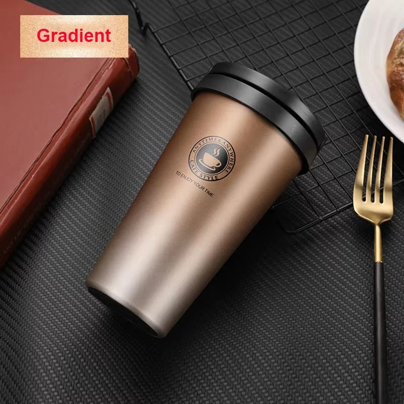500ML Coffee Mug Creative 304 Stainless Steel Travel Mug Double Wall Vacuum Insulated Tumbler Wide Mouth Tea Cup with Lid