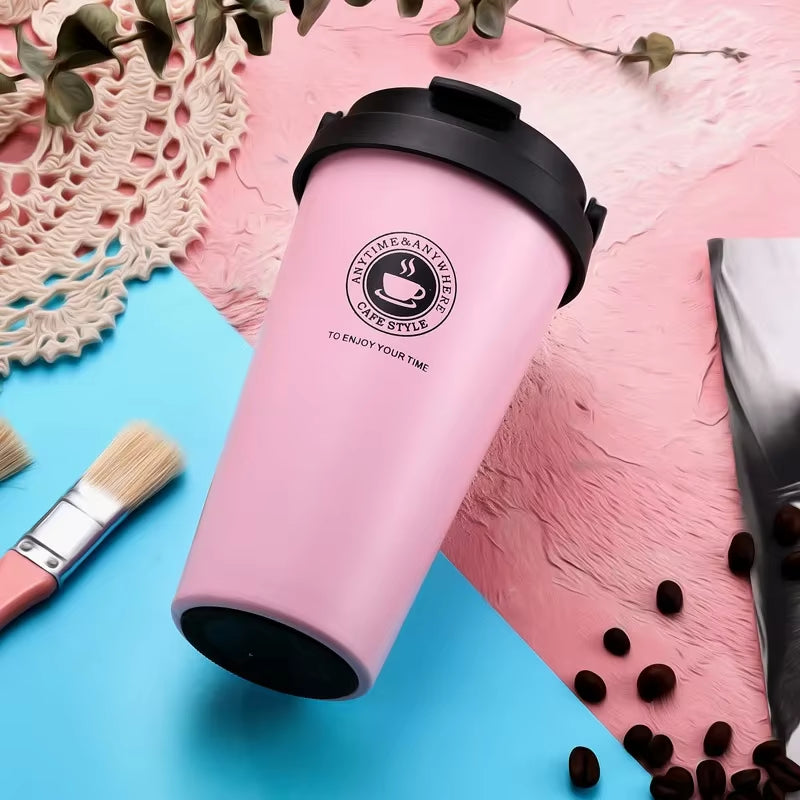 500ML Coffee Mug Creative 304 Stainless Steel Travel Mug Double Wall Vacuum Insulated Tumbler Wide Mouth Tea Cup with Lid