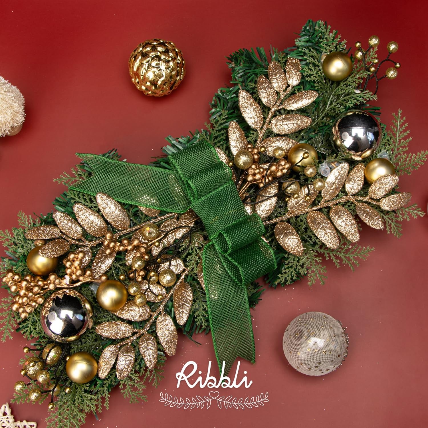 Emerald Green Burlap Wired Ribbon,1-1/2 Inch X 10 Yard, Wired Edge Ribbon for Big Bow,Wreath,Tree Decoration,Outdoor Decoration