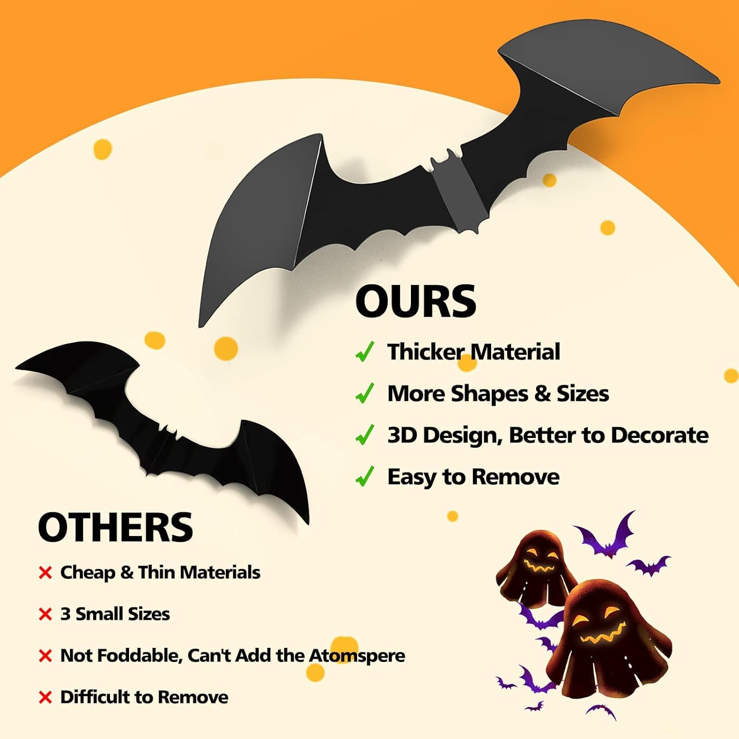 100Pcs Bats Halloween Decorations: Halloween Bats Wall Décor Bat Stickers Decals PVC 3D Wall Bat Scary Stickers Halloweens Party Decorations Indoor Outdoor DIY Home Window Door Décor