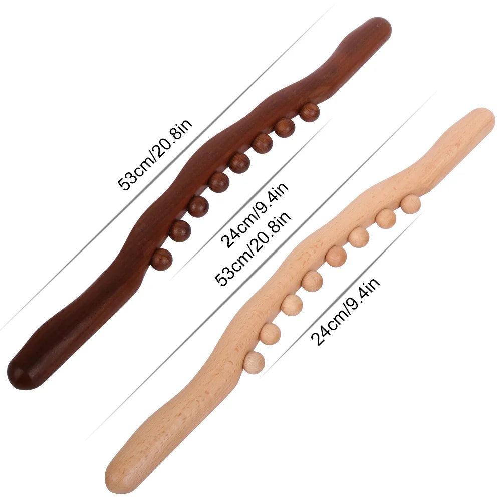 1Pc Guasha Wood Massage Stick Tools Wooden Therapy Scraping Lymphatic Drainage Massager, Double Row 20 Beads Point Treatment Gua Sha Tools, Stomach Cellulite Massager, Myofascial Release Tool
