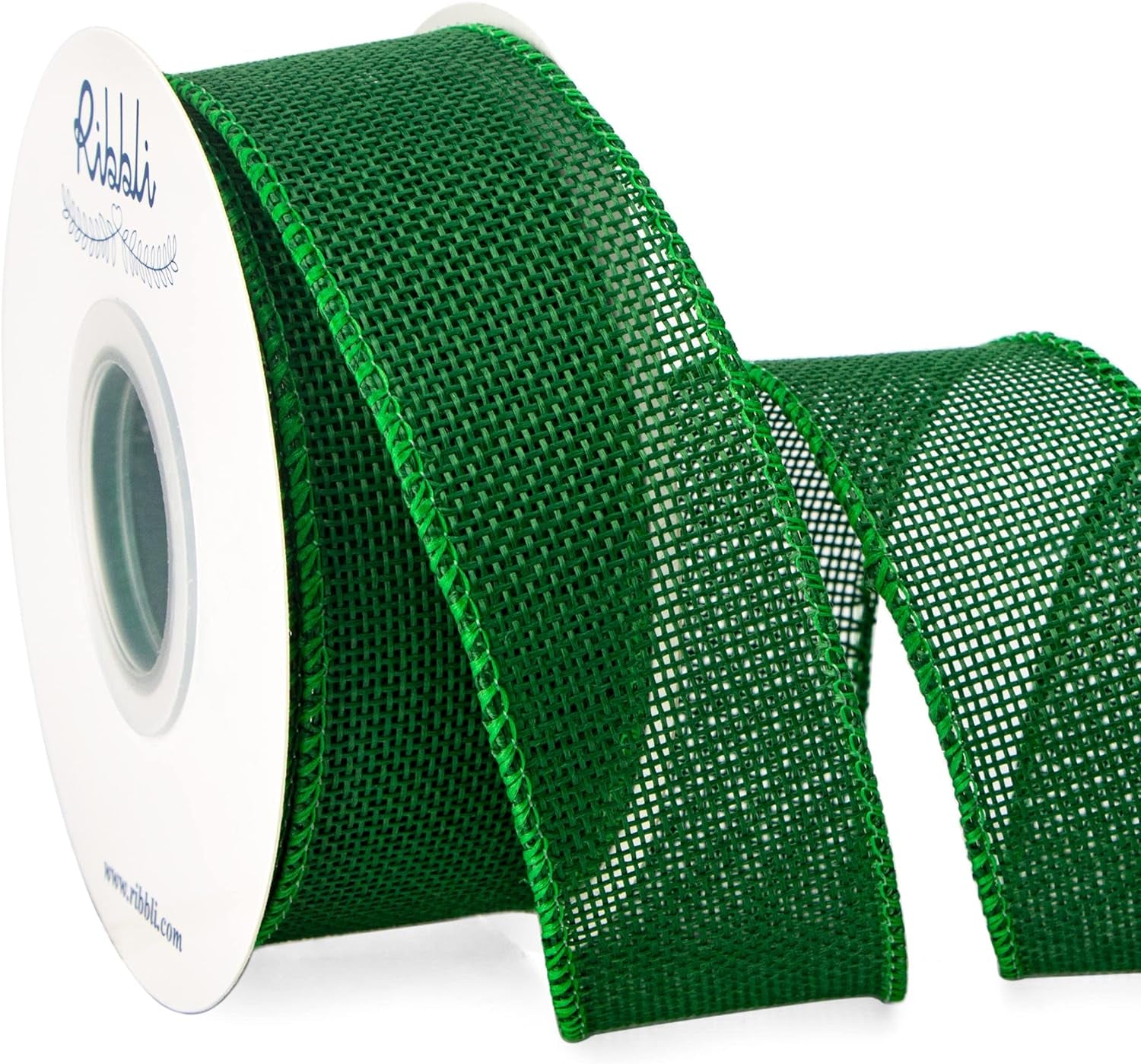 Emerald Green Burlap Wired Ribbon,1-1/2 Inch X 10 Yard, Wired Edge Ribbon for Big Bow,Wreath,Tree Decoration,Outdoor Decoration