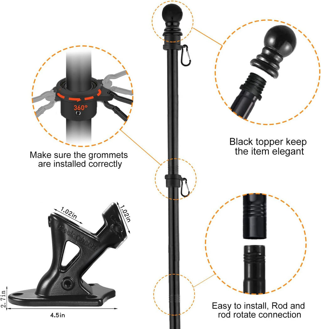 Flag Pole Mount for 1 Inch Pole, Banner Holder, Black 304 Stainless Steel Flag Pole Kit, Heavy Duty Metal Flag Holder with Screws/Wood Drill