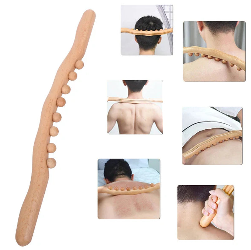 1Pc Guasha Wood Massage Stick Tools Wooden Therapy Scraping Lymphatic Drainage Massager, Double Row 20 Beads Point Treatment Gua Sha Tools, Stomach Cellulite Massager, Myofascial Release Tool
