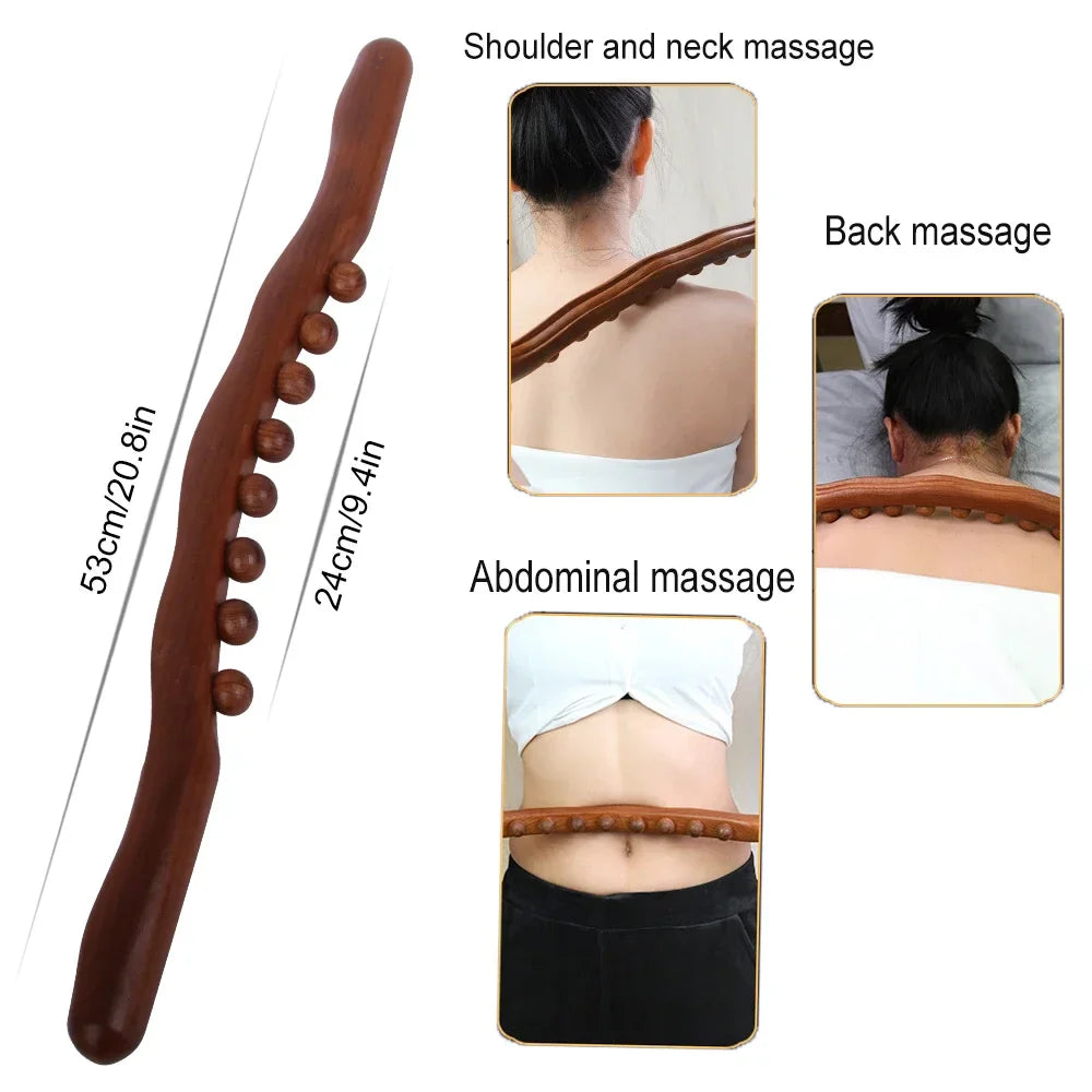 1Pc Guasha Wood Massage Stick Tools Wooden Therapy Scraping Lymphatic Drainage Massager, Double Row 20 Beads Point Treatment Gua Sha Tools, Stomach Cellulite Massager, Myofascial Release Tool