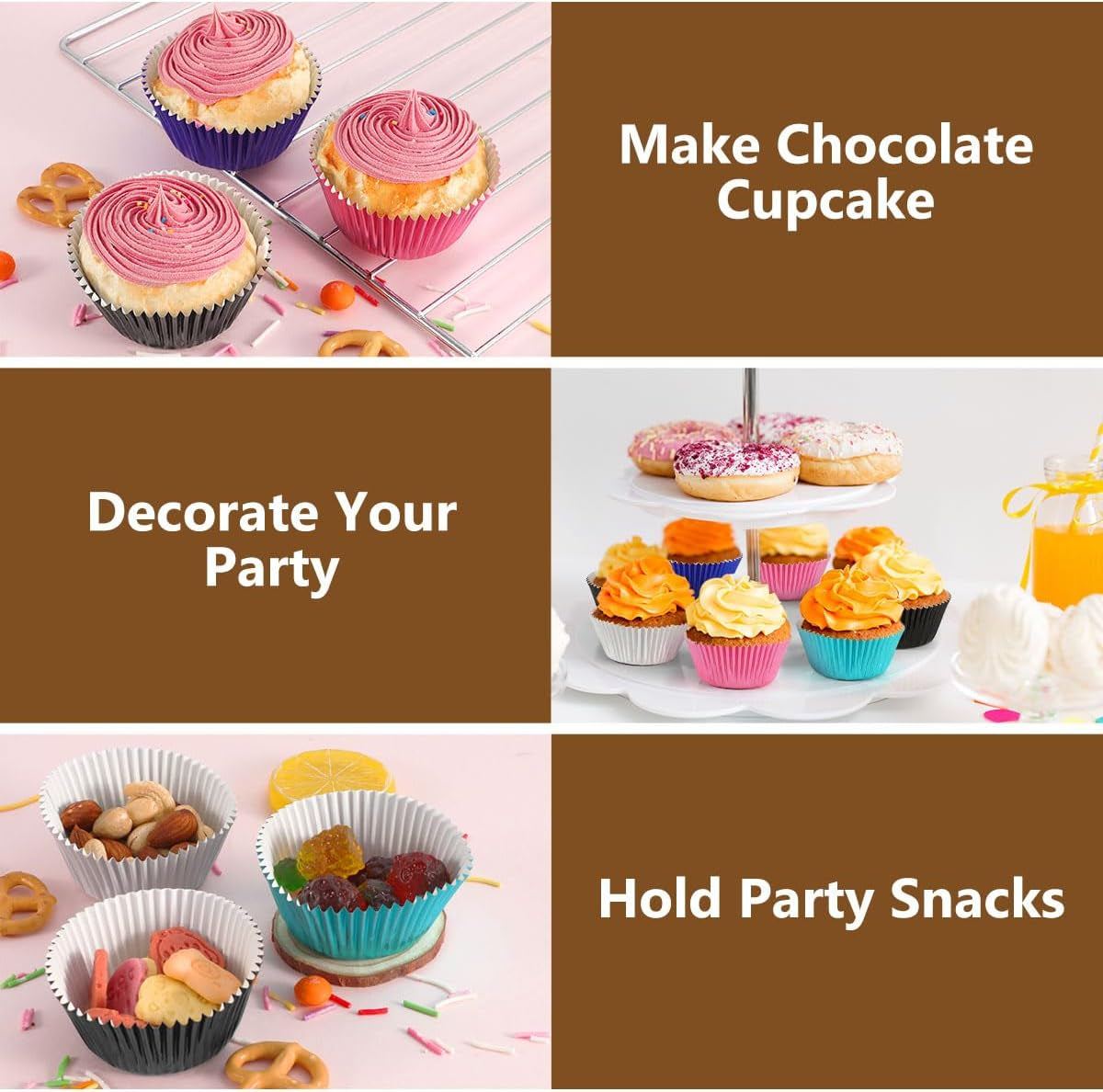 Black Foil Baking Cups Standard Size Cupcake Liners Muffin Liner for Baking, 100-Count