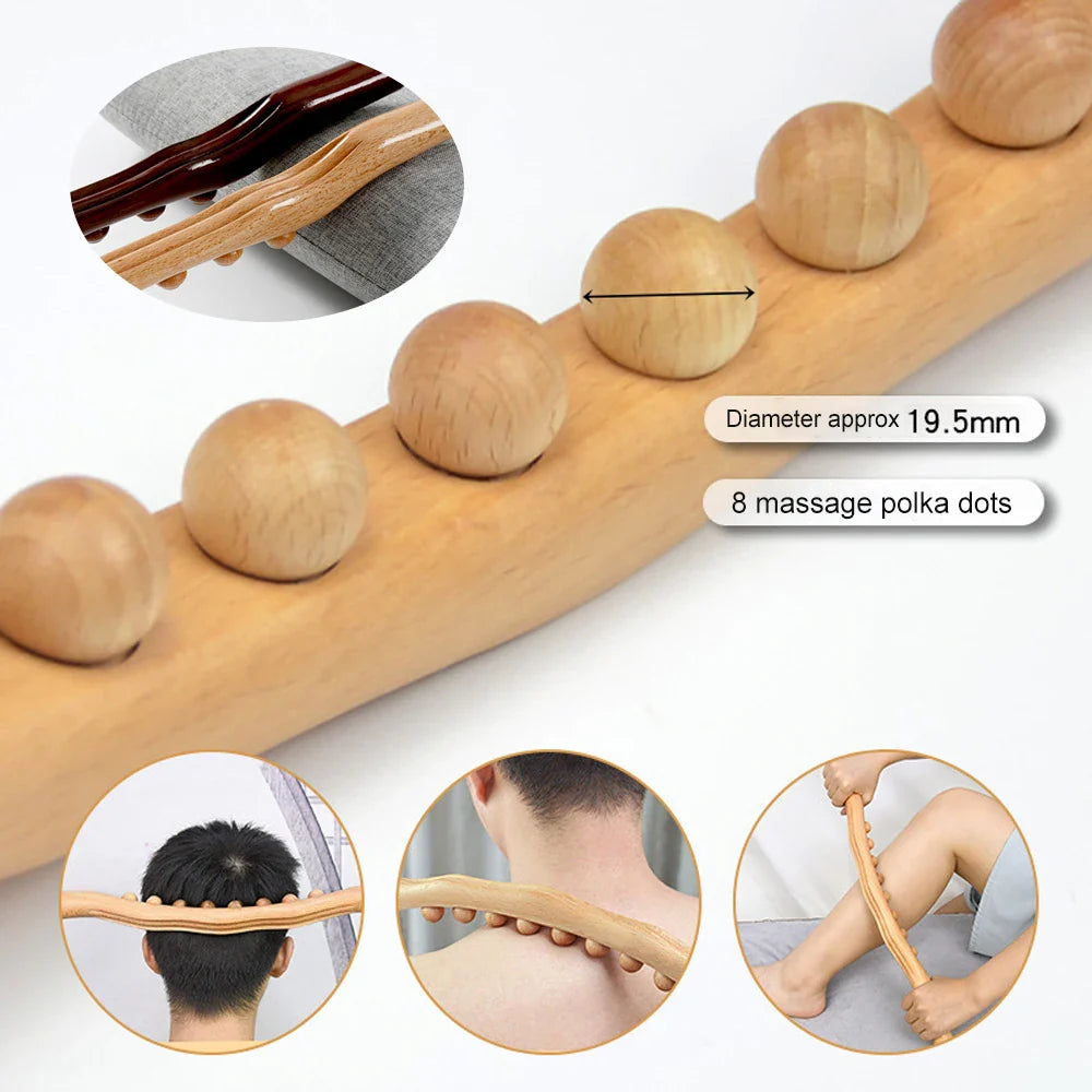 1Pc Guasha Wood Massage Stick Tools Wooden Therapy Scraping Lymphatic Drainage Massager, Double Row 20 Beads Point Treatment Gua Sha Tools, Stomach Cellulite Massager, Myofascial Release Tool