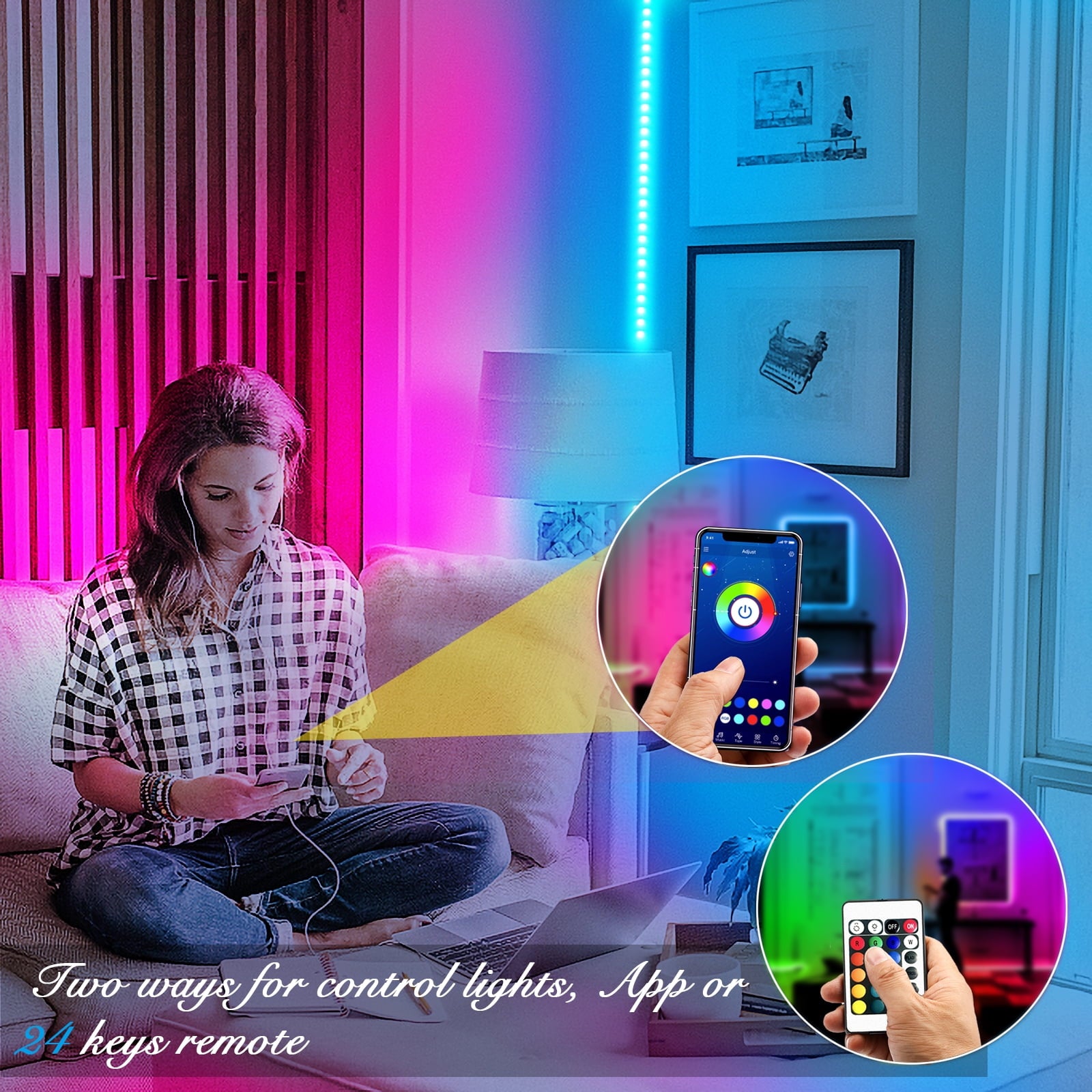 Led Strip Lights,100Ft Light Strips with App Control Remote,5050 RGB Led Lights for Bedroom, Music Sync Color Changing Lights for Room Party