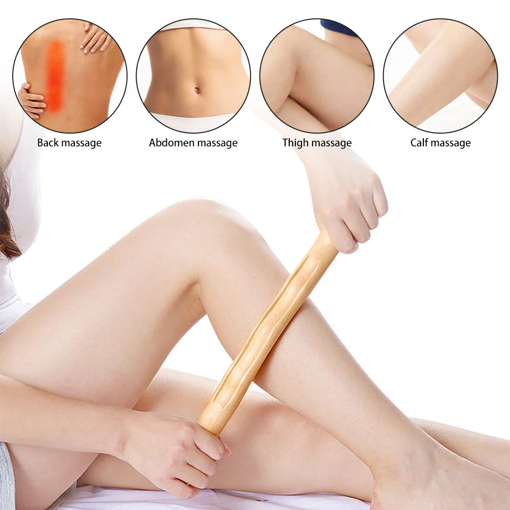 1Pc Guasha Wood Massage Stick Tools Wooden Therapy Scraping Lymphatic Drainage Massager, Double Row 20 Beads Point Treatment Gua Sha Tools, Stomach Cellulite Massager, Myofascial Release Tool