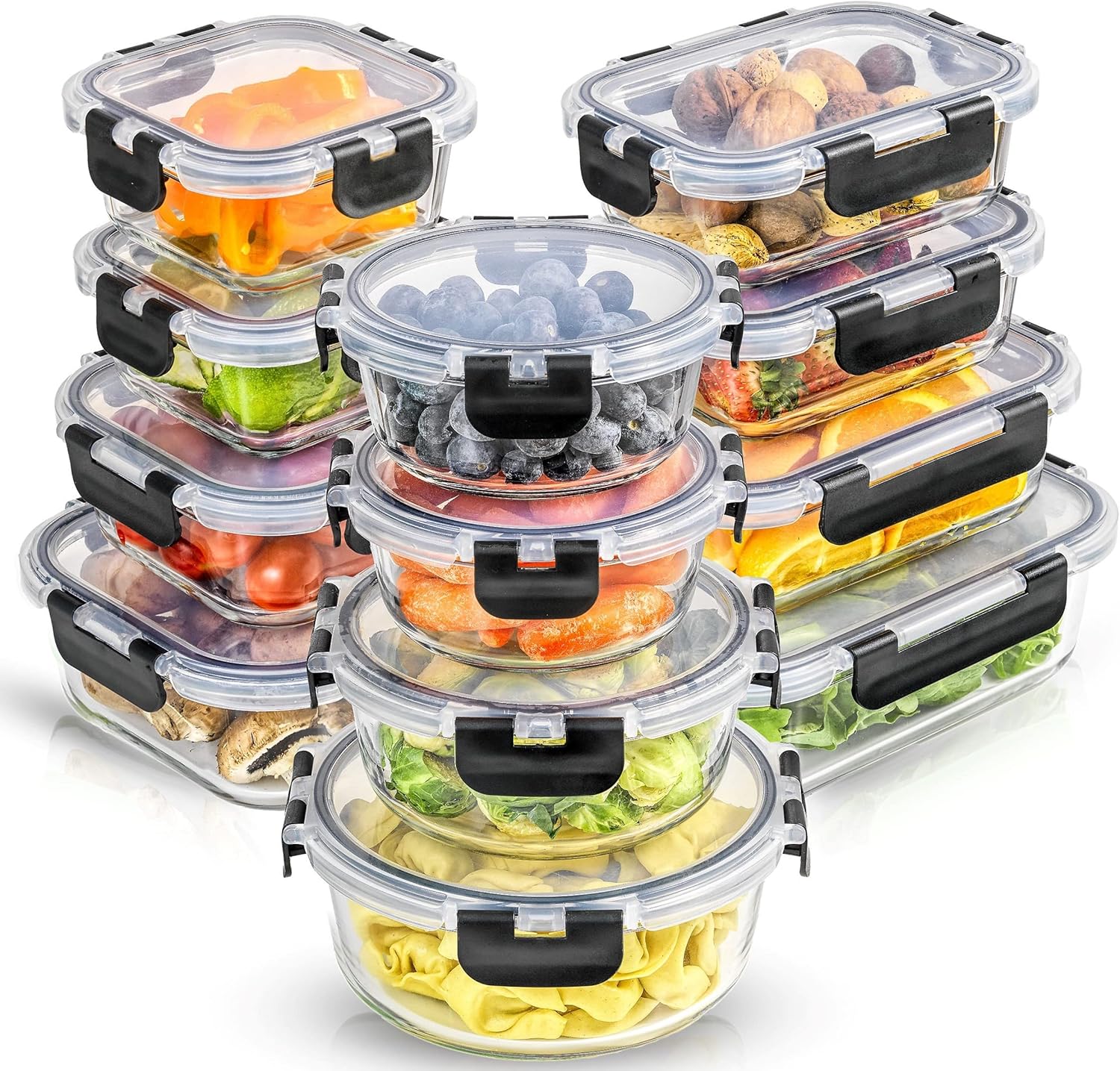 24Pc Borosilicate Glass Storage Containers with Lids | 12 Airtight/Freezer Safe Food Storage Containers for Pantry and Kitchen | Meal Prep Container for Lunch | Glass Tupperware Set