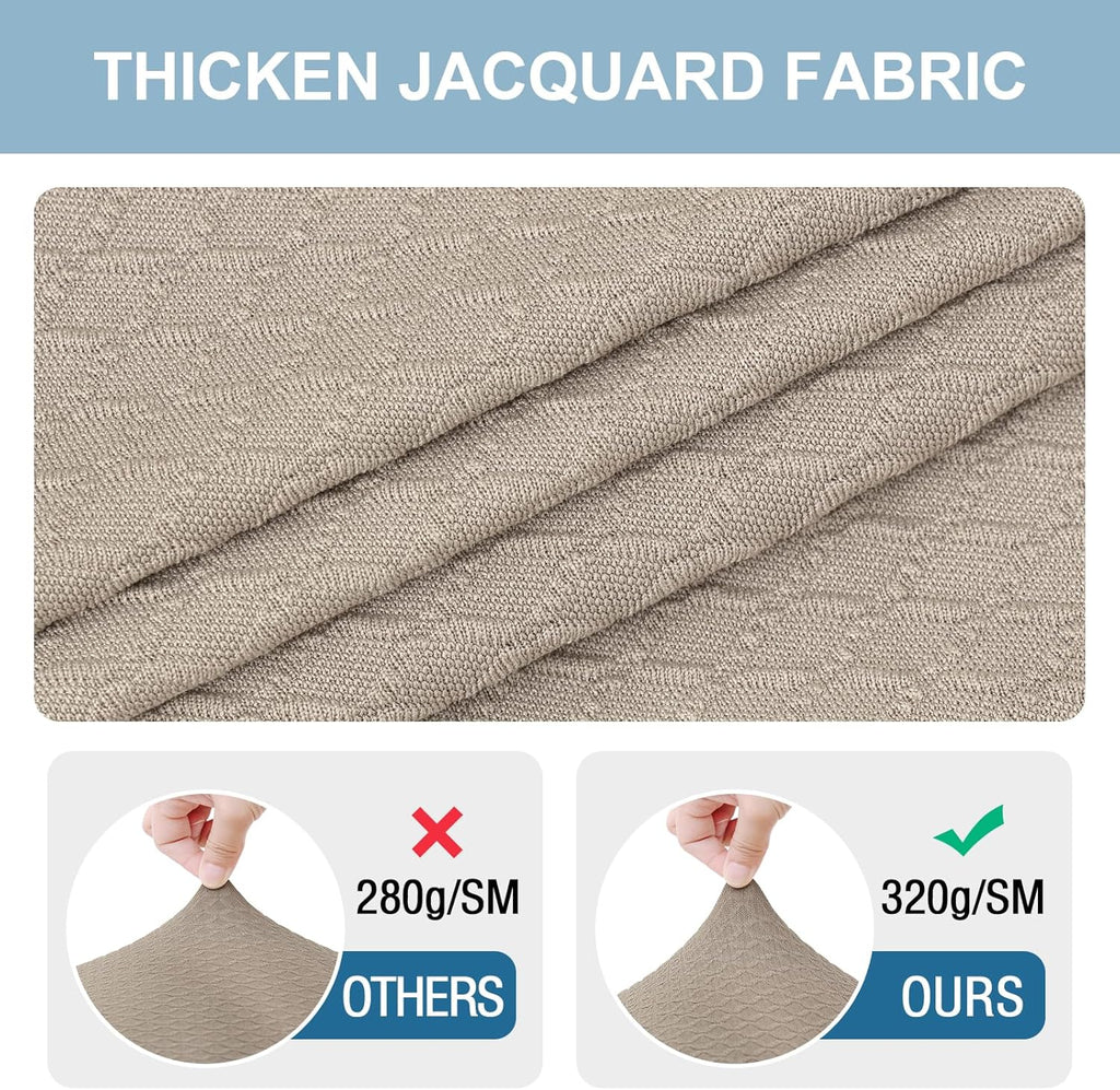Stretch Jacquard Seat Covers for Dining Room Chairs Set of 4, Removable Washable Chair Seat Protector Slipcovers, No Rear Covers, Taupe
