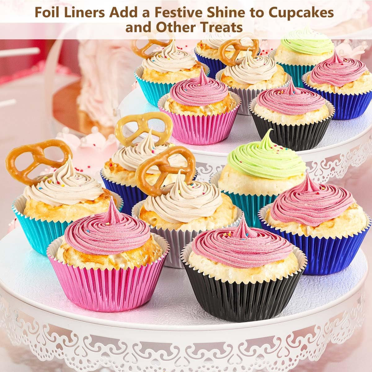 Black Foil Baking Cups Standard Size Cupcake Liners Muffin Liner for Baking, 100-Count