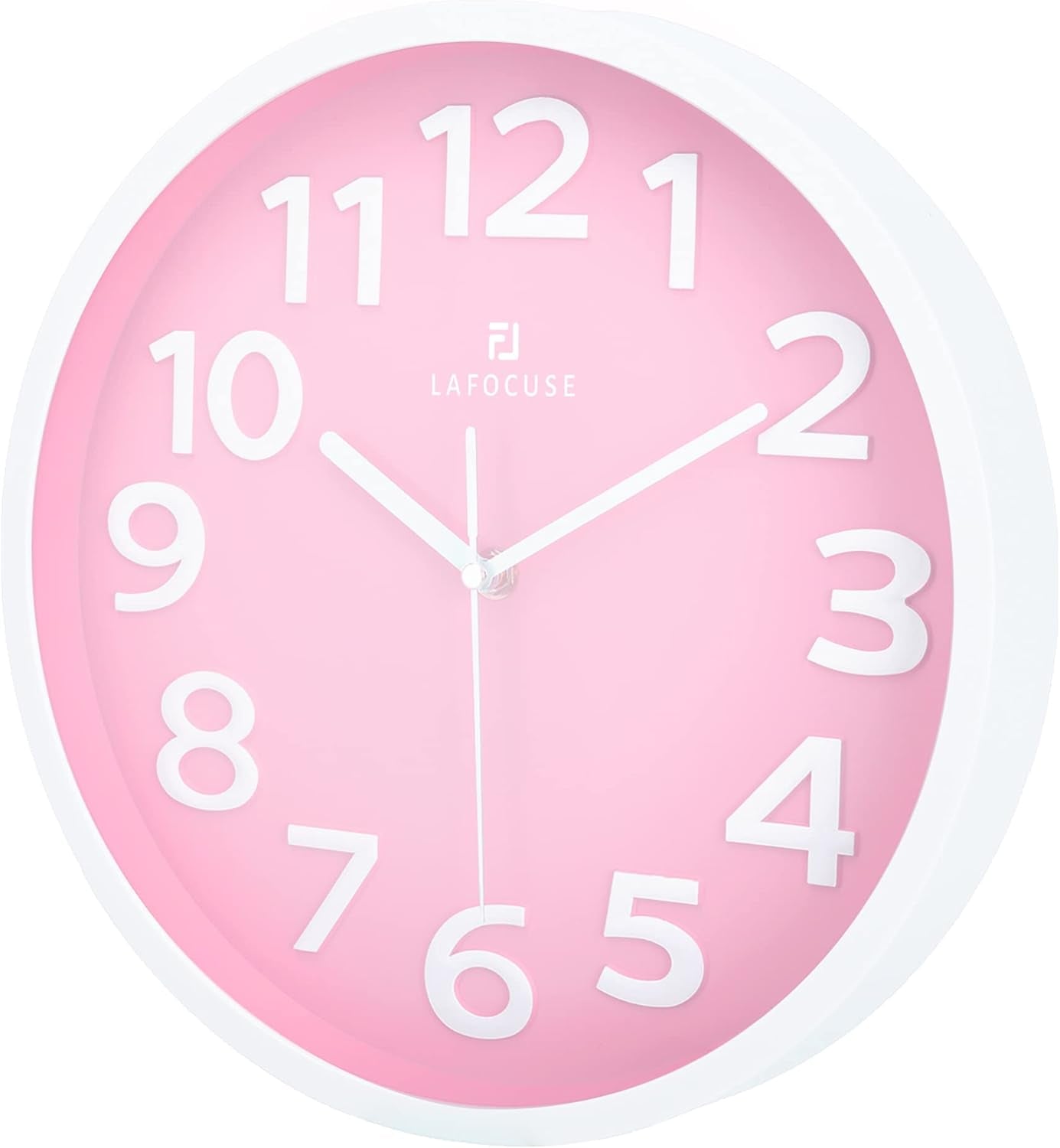 12 Inch Silent 3D Numbers Pink Wall Clock for Living Room Decor, Battery Operated Pink Clocks for Girls Room Bedroom Kitchen