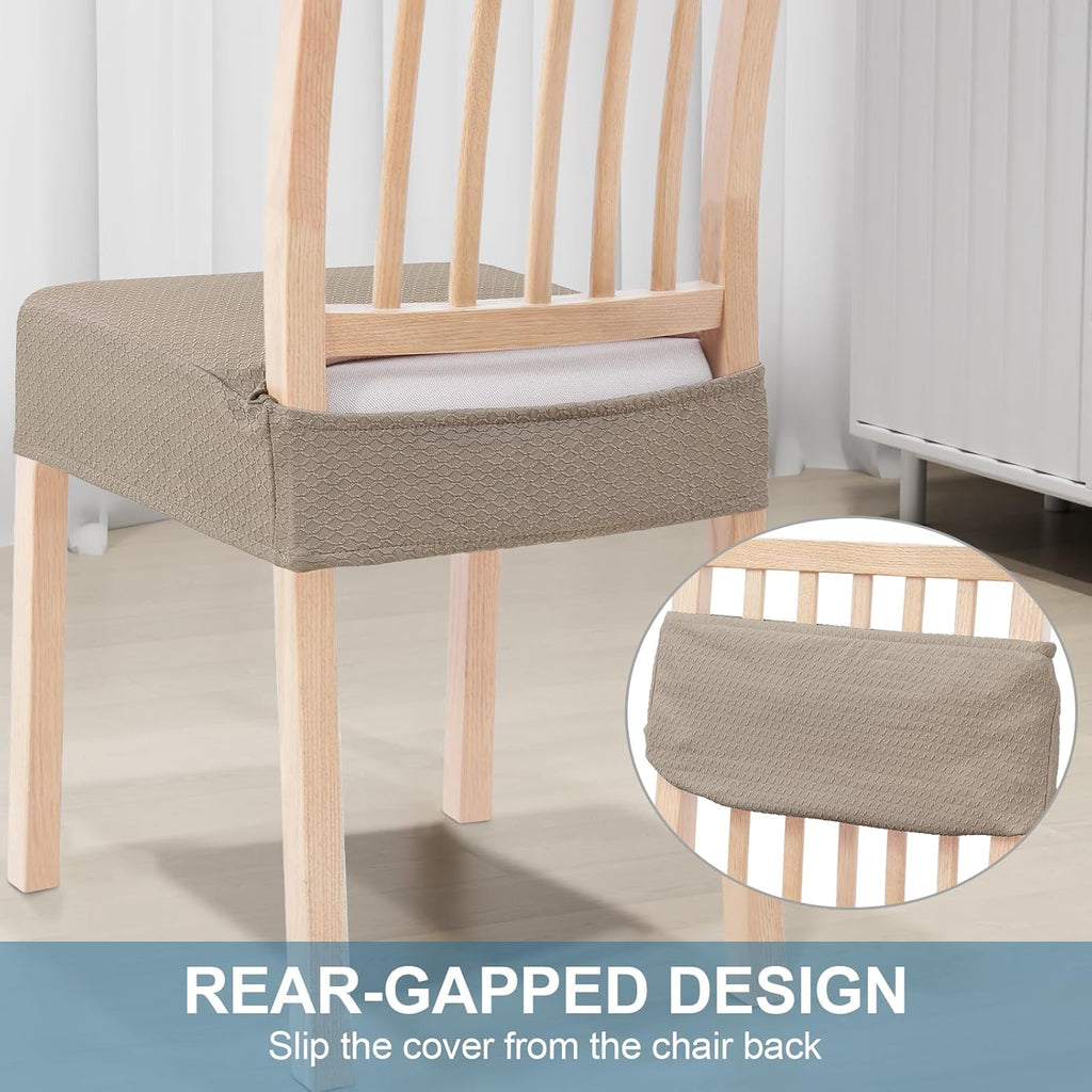 Stretch Jacquard Seat Covers for Dining Room Chairs Set of 4, Removable Washable Chair Seat Protector Slipcovers, No Rear Covers, Taupe