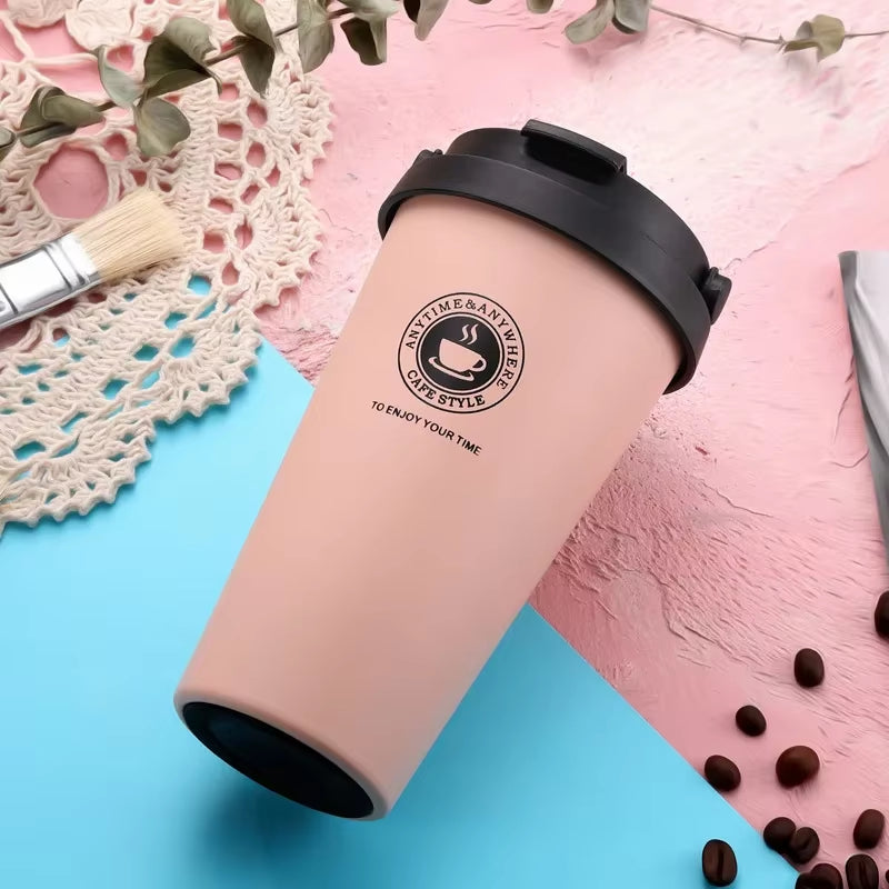 500ML Coffee Mug Creative 304 Stainless Steel Travel Mug Double Wall Vacuum Insulated Tumbler Wide Mouth Tea Cup with Lid