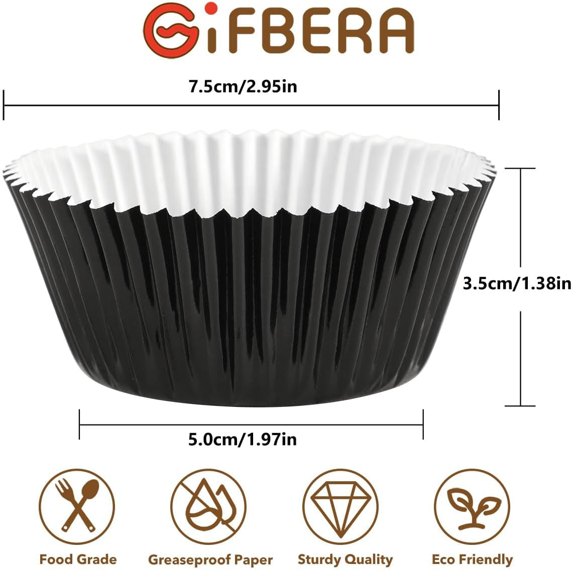 Black Foil Baking Cups Standard Size Cupcake Liners Muffin Liner for Baking, 100-Count