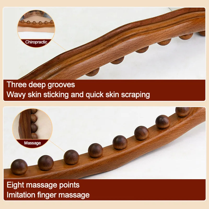 1Pc Guasha Wood Massage Stick Tools Wooden Therapy Scraping Lymphatic Drainage Massager, Double Row 20 Beads Point Treatment Gua Sha Tools, Stomach Cellulite Massager, Myofascial Release Tool