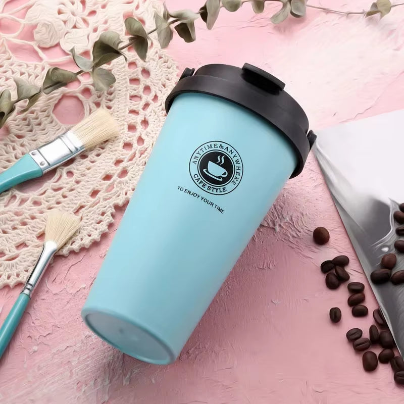 500ML Coffee Mug Creative 304 Stainless Steel Travel Mug Double Wall Vacuum Insulated Tumbler Wide Mouth Tea Cup with Lid