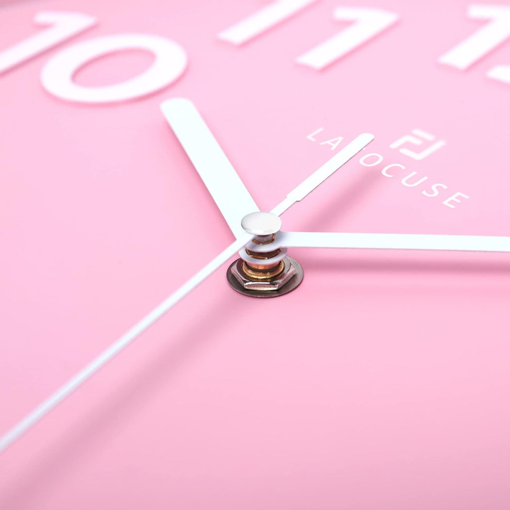 12 Inch Silent 3D Numbers Pink Wall Clock for Living Room Decor, Battery Operated Pink Clocks for Girls Room Bedroom Kitchen