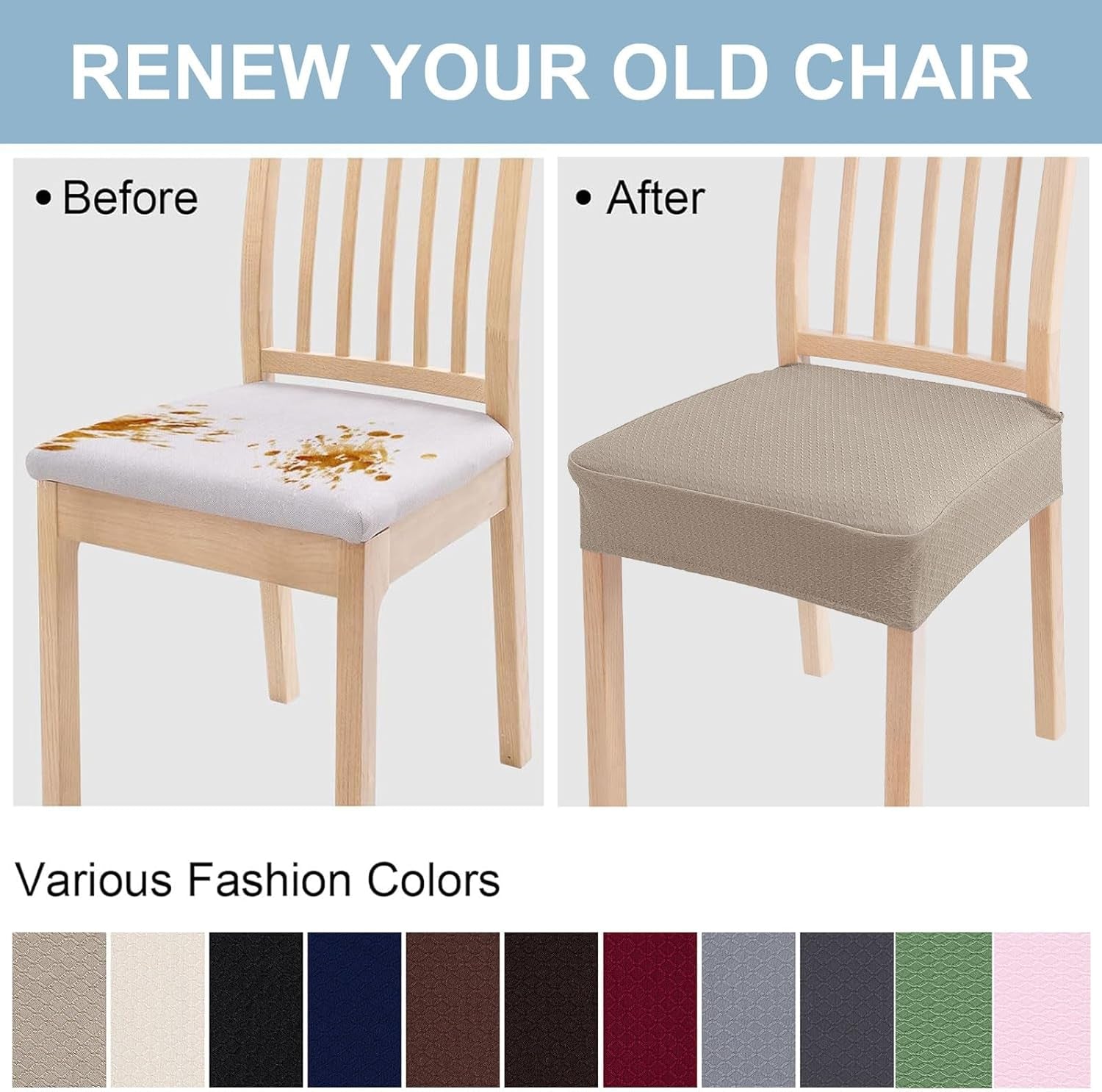 Stretch Jacquard Seat Covers for Dining Room Chairs Set of 4, Removable Washable Chair Seat Protector Slipcovers, No Rear Covers, Taupe