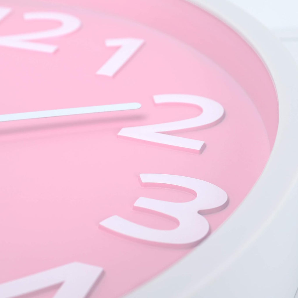 12 Inch Silent 3D Numbers Pink Wall Clock for Living Room Decor, Battery Operated Pink Clocks for Girls Room Bedroom Kitchen